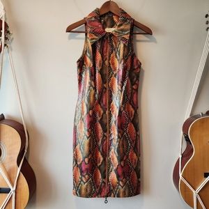 Cache Snakeskin Full Zip Sheath Dress